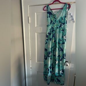 Lilly Pulitzer Aqua and Teal Patterned Maxi Dress